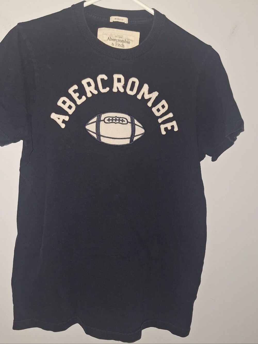 Vintage Abercrombie & Fitch T-Shirt Football Muscle Fit Large Y2K Blue